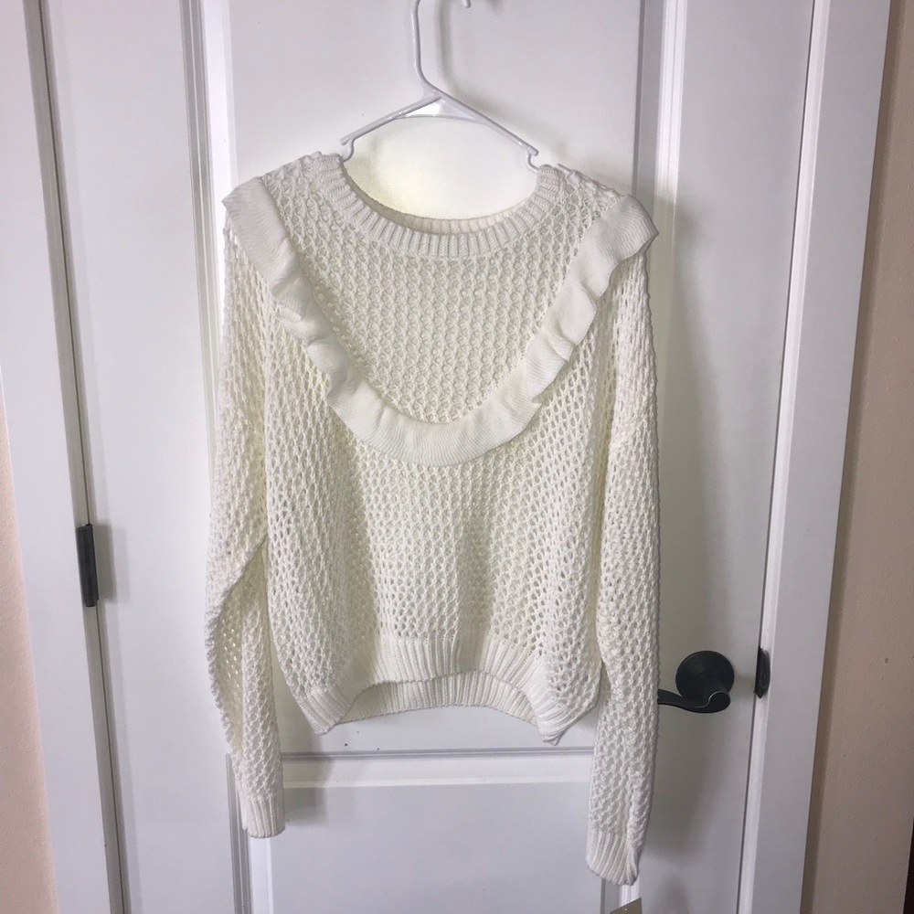 White ruffle sweater